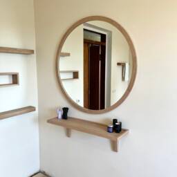 Round Wood Mirror Wall Decor, Oversized Large For Bathroom Vanity, Oak Frame - thumbnail 4
