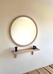 Round Wood Mirror Wall Decor, Oversized Large For Bathroom Vanity, Oak Frame