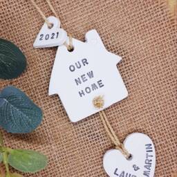 Our New Home Personalised Gift, 2025 Hanging House Clay Keepsake, House, First Happy Place, Sweet - thumbnail 2