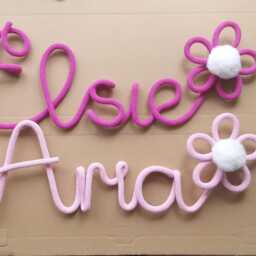 Personalised Knitted Wire Name Sign With Flower, Custom Nursery Wall Decor - thumbnail 2