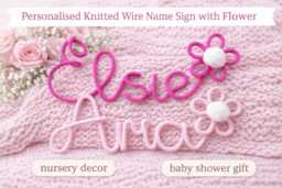 Personalised Knitted Wire Name Sign With Flower, Custom Nursery Wall Decor - thumbnail 1
