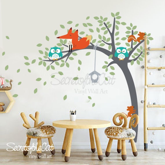 Tree With Owls Vinyl Wall Decals - Nursery Decor, Baby Shower Gift - image 1