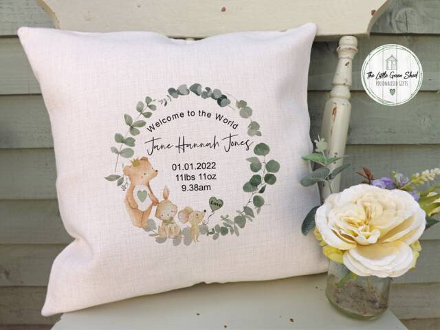Personalised New Baby Cushion Welcome To The World Linen Pillow - image 1