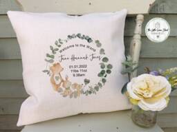 Personalised New Baby Cushion Welcome To The World Linen Pillow - thumbnail 1
