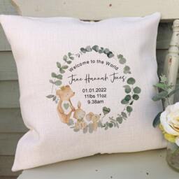 Personalised New Baby Cushion Welcome To The World Linen Pillow - thumbnail 2