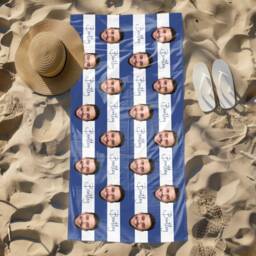 Personalized Head Portrait Photo Beach Towel, Custom Stripe Monogram Pool Vacation Gift, Fun Beach Towel - thumbnail 3