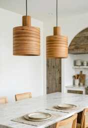 Set Of 2 Kitchen Island Lights, Mid Century Lamps For Lighting, Wood Decor Pendant Lamp Shades