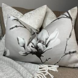 "Lotus By Harlequin Fabric Magnolia Floral Cushion Cover Grey - Bed Set Throw Pillow/Double Sided Decorative 12"" X 20" - thumbnail 1