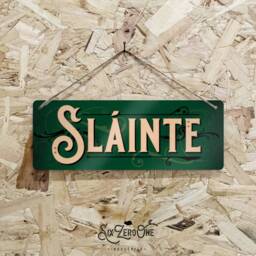 Sl??inte Green Metal Sign Horizontal - Vintage Worn Look Print Slainte Mhaith Bar Pub Cheers Irish Ireland Silver/White - thumbnail 2