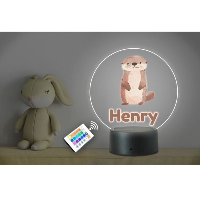 Personalised Any Name Kids Cute Otter Rgb Led Night Light. Usb/Battery Powered, Remote Control. Nursery, Bedroom Decor For Boy Or Girl. Gift - image 1