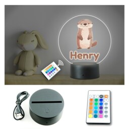 Personalised Any Name Kids Cute Otter Rgb Led Night Light. Usb/Battery Powered, Remote Control. Nursery, Bedroom Decor For Boy Or Girl. Gift - thumbnail 2