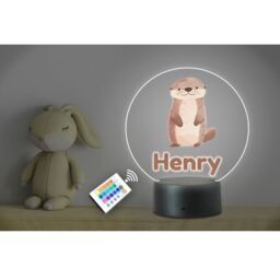 Personalised Any Name Kids Cute Otter Rgb Led Night Light. Usb/Battery Powered, Remote Control. Nursery, Bedroom Decor For Boy Or Girl. Gift - thumbnail 1