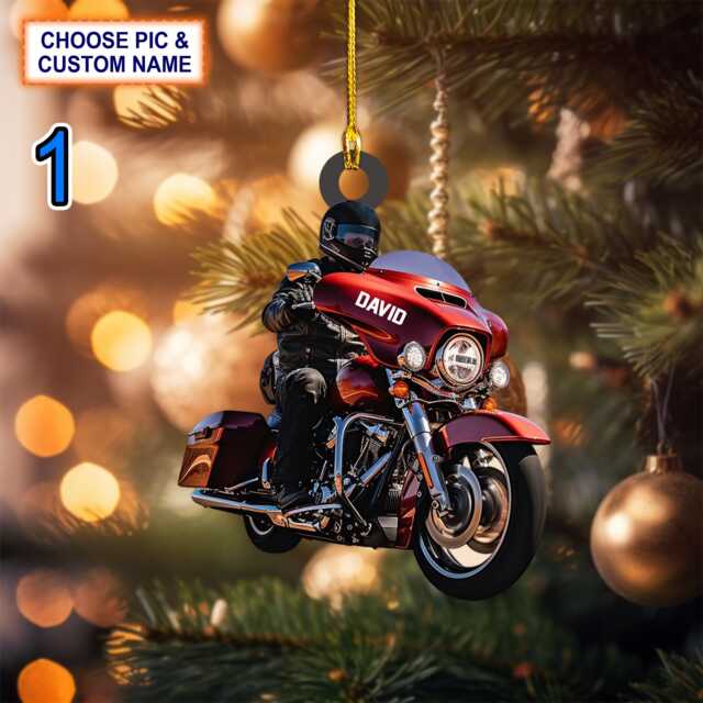 Custom Name Biker Street Glide Motorcycle Personalized Christmas Ornament, Tree Hanging Decor, Flat 2D Ornament Acrylic/ Wooden - image 1