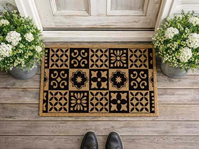 Modern Patchwork Welcome Mat I Geometric Tile Entry Rug Boho D??cor - image 1