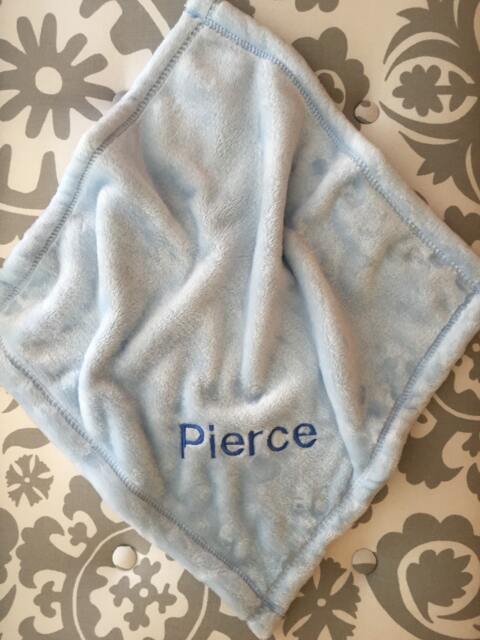 "Monogrammed Security Blanket Lovie Personal Baby Baby Boy Blue 15""x15" - image 1
