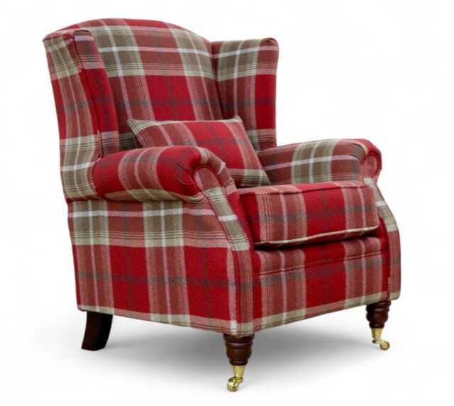 Lounge Chair Living Room High Back Check Fabric Available in Red/Green & Spice - image 1