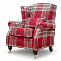 Lounge Chair Living Room High Back Check Fabric Available in Red/Green & Spice - thumbnail 3