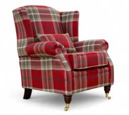 Lounge Chair Living Room High Back Check Fabric Available in Red/Green & Spice