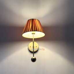 Mid Century Wall Lamp With Pleated Fabric Shade , Aged Brass Sconce Vintage Home Decor Light - thumbnail 3