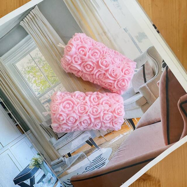 Scented Rose Pillar Candle Soy Wax Home Decor - image 1
