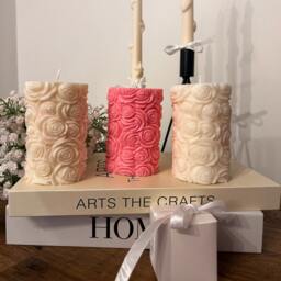 Scented Rose Pillar Candle Soy Wax Home Decor - thumbnail 2