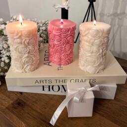 Scented Rose Pillar Candle Soy Wax Home Decor - thumbnail 3