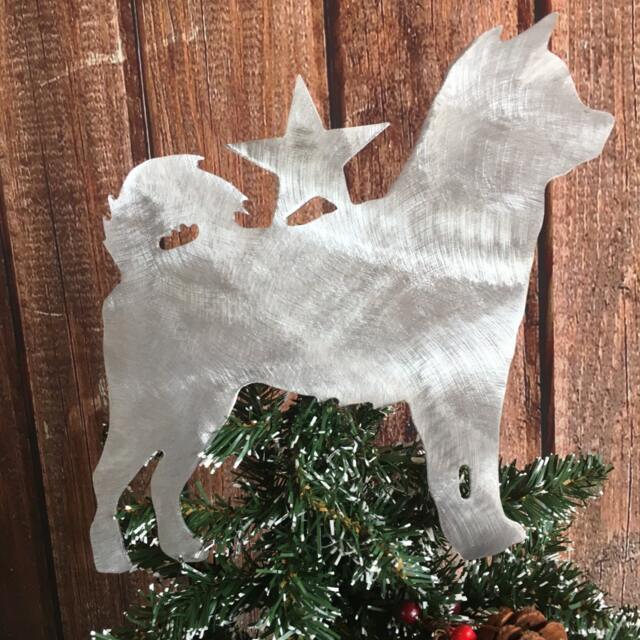 Shiba Inu, Dog Tree Topper, Holiday Decoration, Wreath Christmas, Aluminum, Stars, Unique Dog Gift, Silver, Metal Art - image 1