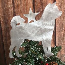 Shiba Inu, Dog Tree Topper, Holiday Decoration, Wreath Christmas, Aluminum, Stars, Unique Dog Gift, Silver, Metal Art