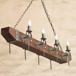 Wood Beam Chandelier Rustic Wrought Iron Medieval Lighting - thumbnail 3
