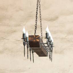 Wood Beam Chandelier Rustic Wrought Iron Medieval Lighting - thumbnail 2