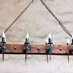 Wood Beam Chandelier Rustic Wrought Iron Medieval Lighting - thumbnail 4