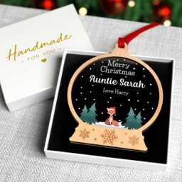 Uncle Auntie Christmas Gift - Personalised Snowglobe Decoration For Godfather Dad From Niece Nephew With Red Bag - thumbnail 3
