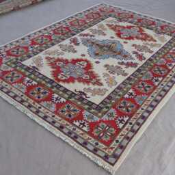 5x7 Beige Afghan Kazak Area Rug, Caucasian Hand Knotted Veg Dyes Wool Oriental Turkmen Bedroom Living Room Kitchen Rug - thumbnail 2