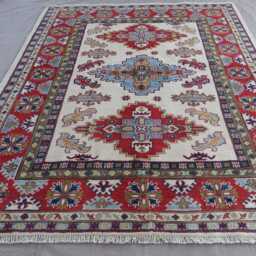 5x7 Beige Afghan Kazak Area Rug, Caucasian Hand Knotted Veg Dyes Wool Oriental Turkmen Bedroom Living Room Kitchen Rug - thumbnail 3