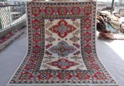 5x7 Beige Afghan Kazak Area Rug, Caucasian Hand Knotted Veg Dyes Wool Oriental Turkmen Bedroom Living Room Kitchen Rug - thumbnail 1