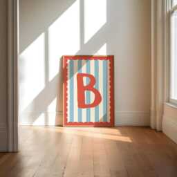 Circus Theme, Boys Bedroom Initial Print, Retro Nursery, Toddler Wall Art, Colourful Kids Decor, Red Blue, Striped, Checkered, Scallop - thumbnail 3
