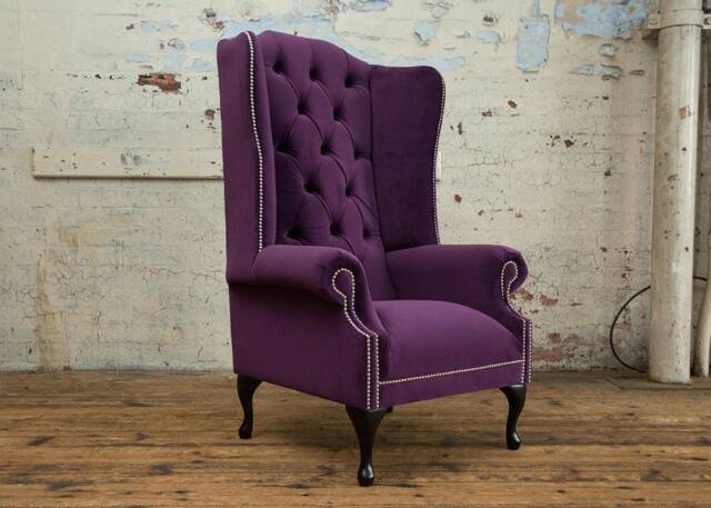 Purple Velvet Chesterfield Wing Chair - British Handmade - image 1