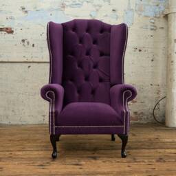 Purple Velvet Chesterfield Wing Chair - British Handmade - thumbnail 3