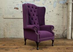 Purple Velvet Chesterfield Wing Chair - British Handmade