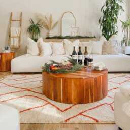 Ivory Moroccan Rug With Coral Abstract Geometric Lines - Large 9x12 Area Handmade Berber Shag For Cozy Living Spaces - thumbnail 3