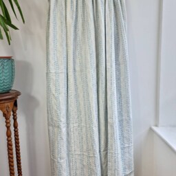 Kantha Stitch Pure Cotton Reversible Bed/Sofa/Picnic /Kids Room Throw Singlesize Handprinted Dohar Floral Summer White Sky Blue Motif Stripe - thumbnail 4