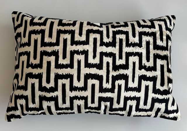 Silk Velvet Cushion Cover, Black Cushion, Turkish Italian Jacquard Ikat Decorative Pillow 24''x16''/ 60x40 cm - image 1