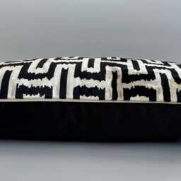 Silk Velvet Cushion Cover, Black Cushion, Turkish Italian Jacquard Ikat Decorative Pillow 24''x16''/ 60x40 cm - thumbnail 3