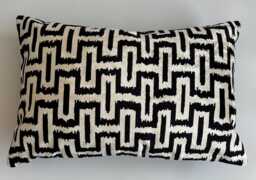 Silk Velvet Cushion Cover, Black Cushion, Turkish Jacquard Ikat Decorative Pillow 24''x16''/ 60x40 cm