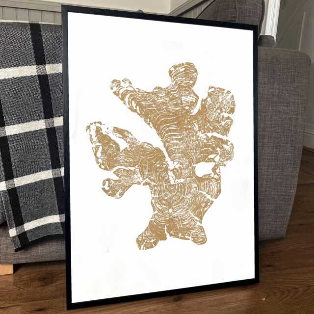 Olive Tree Ring Print, Gold Tree, Large Woodcut Print, Stump Art, Slice Log Wood Rings - image 1