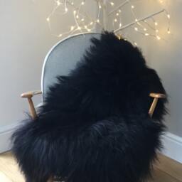 Black Icelandic Sheepskin Rug, Luxury Chair Cover, Throw - thumbnail 4