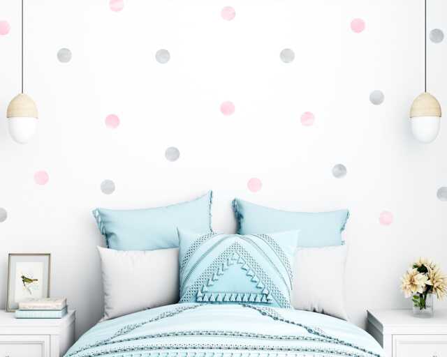 Watercolor Polka Dot Wall Decals Blush Pink & Grey Nursery Decor - image 1