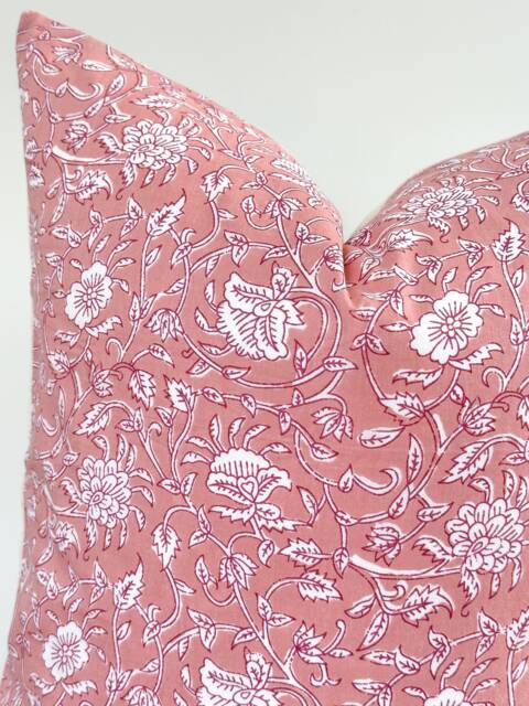 Pink Indian Block Print Pillow Coven , Cotton Voile Hand Mede - image 1