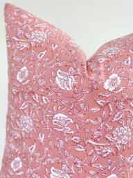 Pink Indian Block Print Pillow Coven , Cotton Voile Hand Mede - thumbnail 1