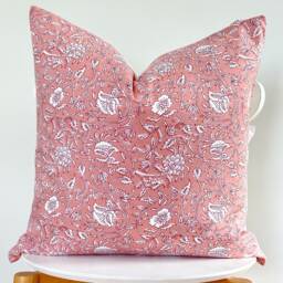 Pink Indian Block Print Pillow Coven , Cotton Voile Hand Mede - thumbnail 2